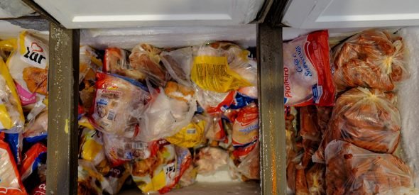 Frozen chicken and frankfurters. (We're helping raise funds for a newer freezer.)
